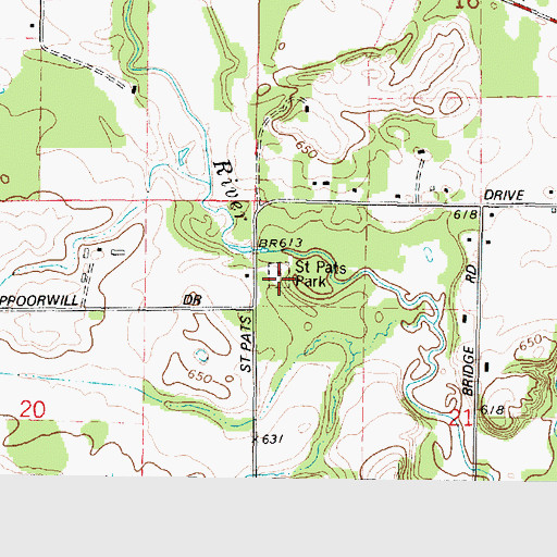 Topographic Map of Saint Pats Park, WI