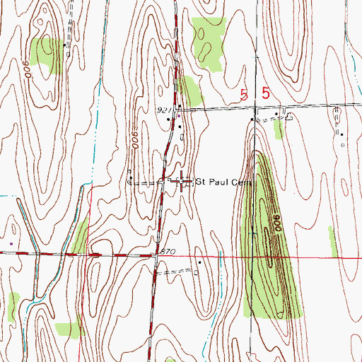 Topographic Map of Saint Pauls Lutheran Cemetery, WI