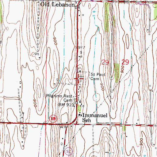 Topographic Map of Saint Paul's Lutheran Cemetery, WI