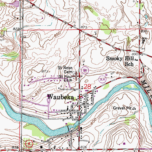 Topographic Map of Saint Paul Cemetery, WI