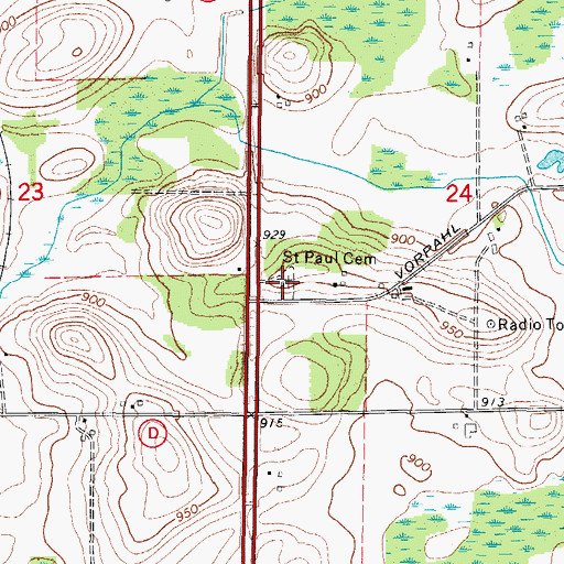 Topographic Map of Saint Paul Cemetery, WI