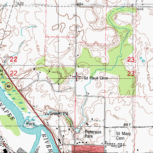 Topographic Map of Saint Paul Cemetery, WI