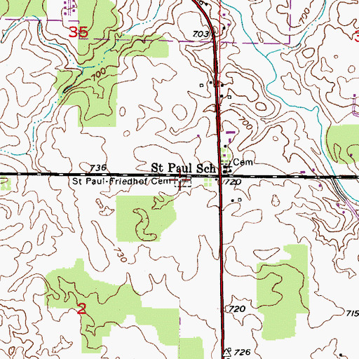 Topographic Map of Saint Paul Friedhof Cemetery, WI