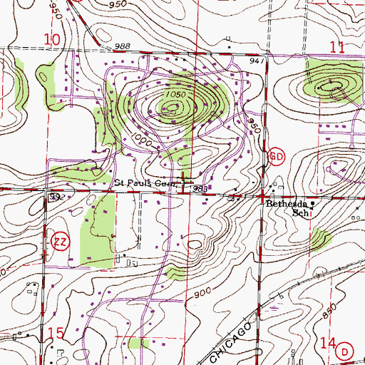 Topographic Map of Saint Pauls Cemetery, WI