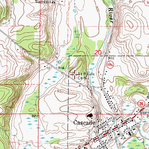 Topographic Map of Saint Paul's Cemetery, WI