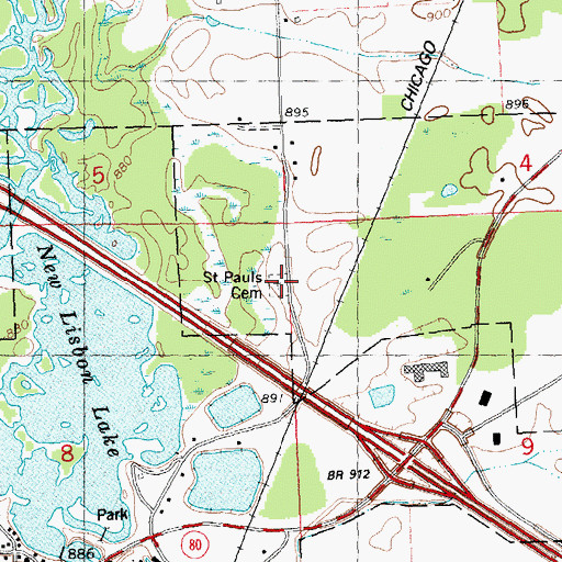 Topographic Map of Saint Paul's Catholic Cemetery, WI