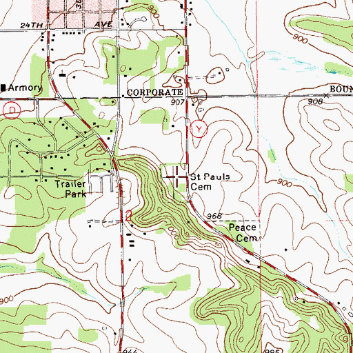 Topographic Map of Saint Pauls Cemetery, WI