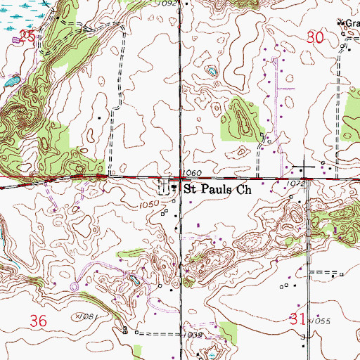 Topographic Map of Saint Pauls Church, WI