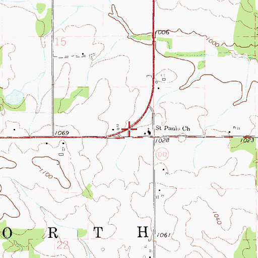Topographic Map of Saint Pauls Church, WI