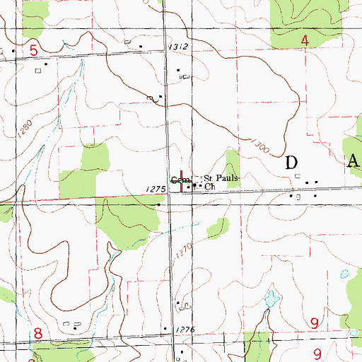 Topographic Map of Saint Pauls Church, WI