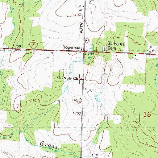 Topographic Map of Saint Pauls Church, WI
