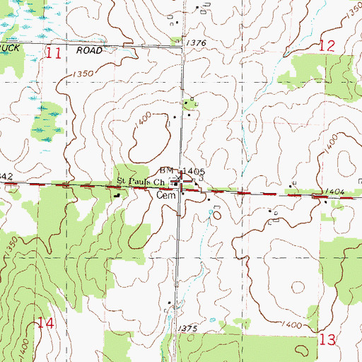 Topographic Map of Saint Pauls Church, WI