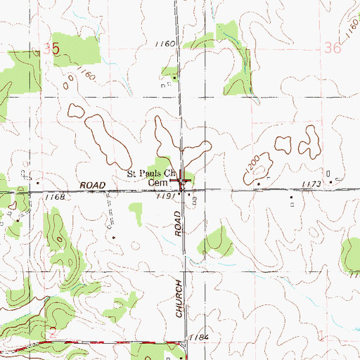 Topographic Map of Saint Pauls Church, WI