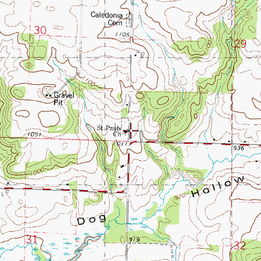 Topographic Map of Saint Pauls Church, WI