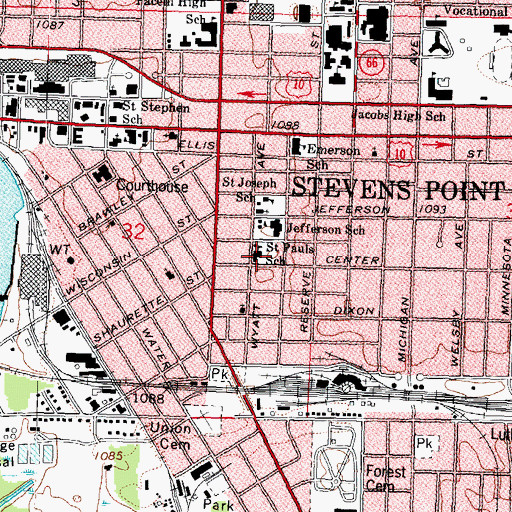 Topographic Map of Saint Paul Lutheran School, WI