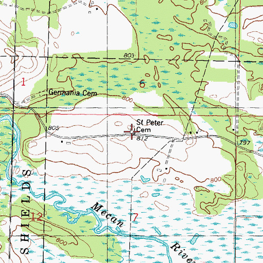 Topographic Map of Saint Peter Cemetery, WI