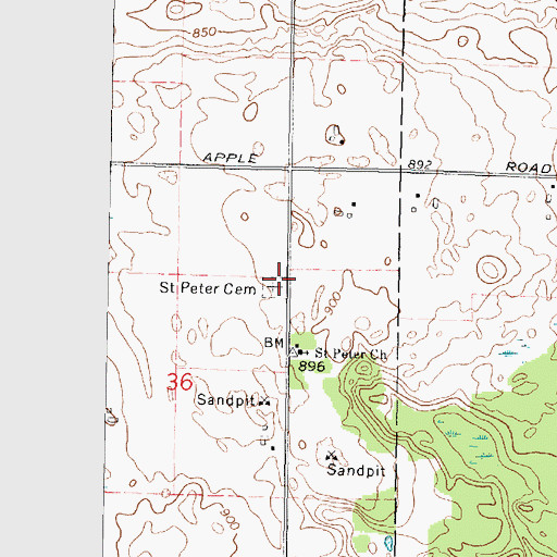 Topographic Map of Saint Peter Cemetery, WI