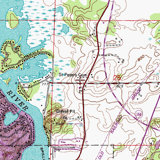 Topographic Map of Saint Peters Cemetery, WI