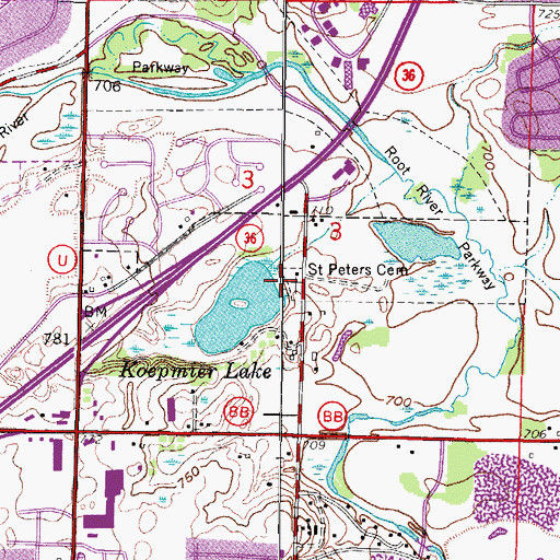 Topographic Map of Saint Peters Cemetery, WI