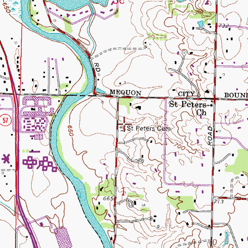 Topographic Map of Saint Peters Cemetery, WI