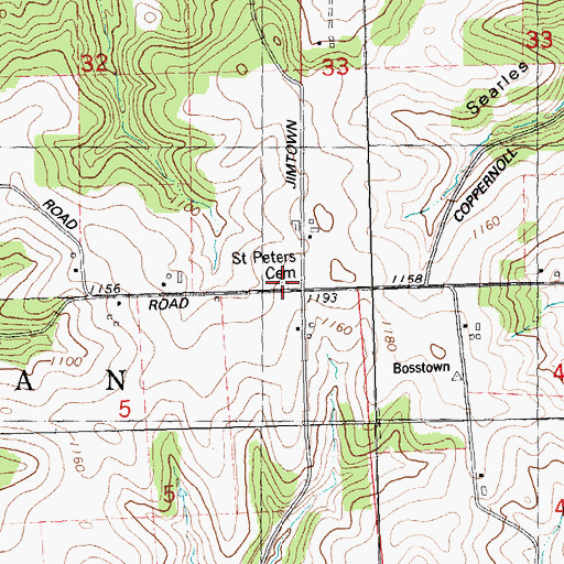 Topographic Map of Saint Peters Cemetery, WI