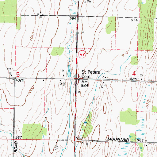Topographic Map of Saint Peters Cemetery, WI