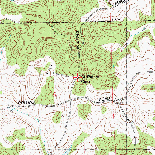 Topographic Map of Saint Peters Cemetery, WI