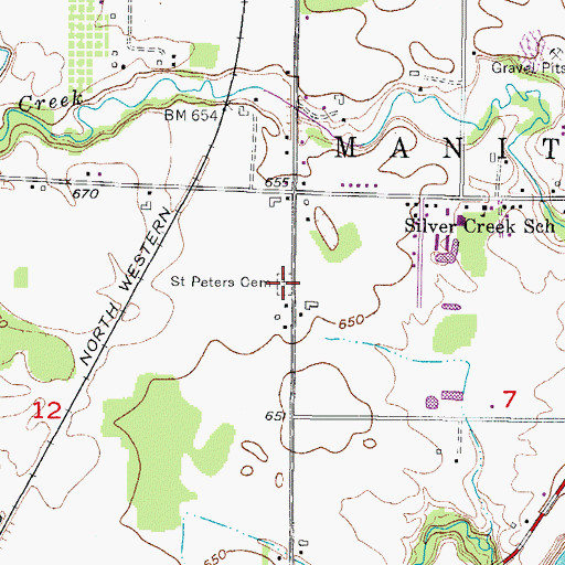Topographic Map of Saint Peter Cemetery, WI