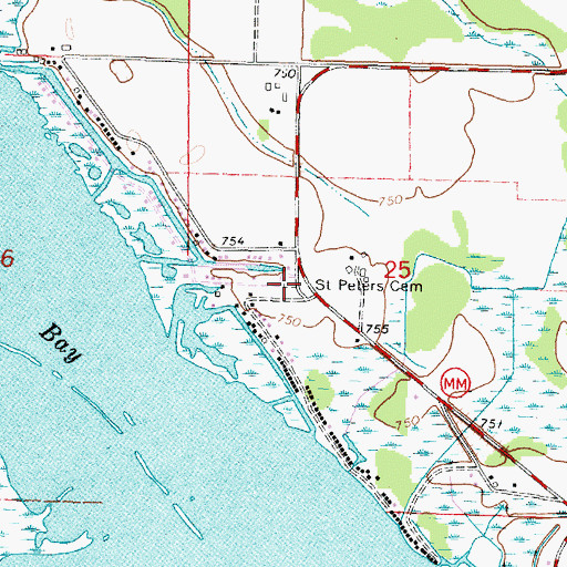 Topographic Map of Saint Peters Cemetery, WI