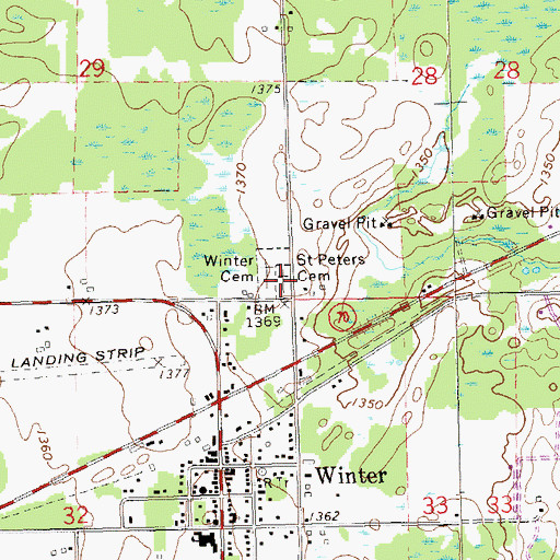 Topographic Map of Saint Peter's Cemetery, WI