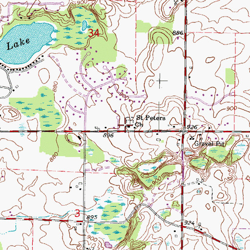 Topographic Map of Saint Peters Church, WI