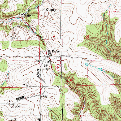 Topographic Map of Saint Peters Church, WI