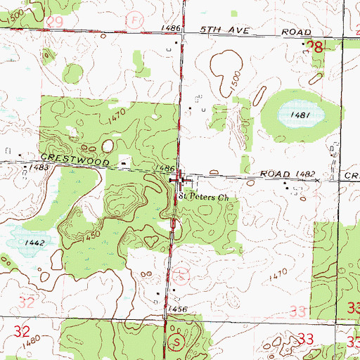 Topographic Map of Saint Peters Church, WI