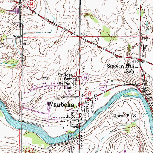 Topographic Map of Saint Rose Cemetery, WI
