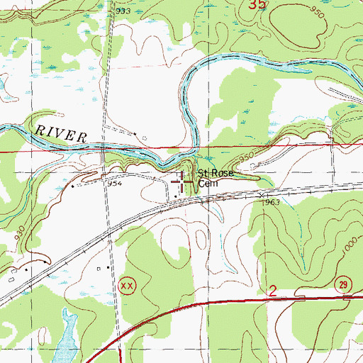 Topographic Map of Saint Rose Cemetery, WI