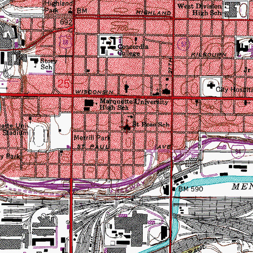 Topographic Map of Saint Rose Catholic Urban Academy, WI