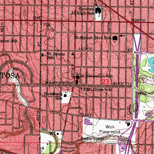 Topographic Map of Saint Sebastian School, WI