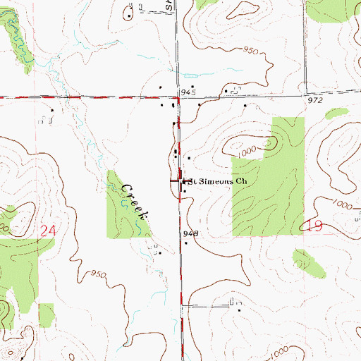 Topographic Map of Saint Simeons Church, WI