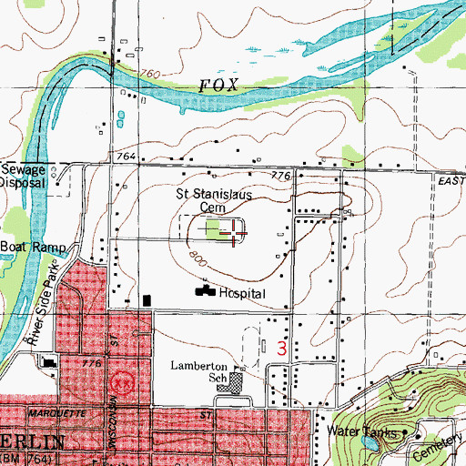 Topographic Map of Saint Stanislaus Cemetery, WI