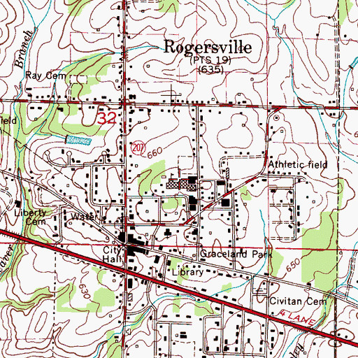 Topographic Map of Lauderdale County High School, AL