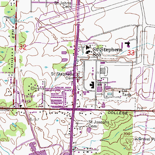 Topographic Map of Saint Stephens Cemetery, WI