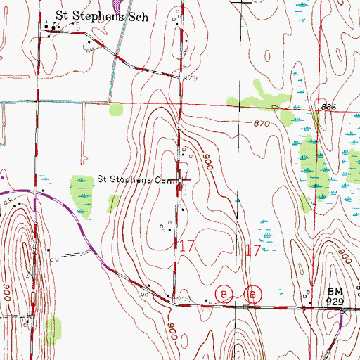 Topographic Map of Saint Stephens Cemetery, WI