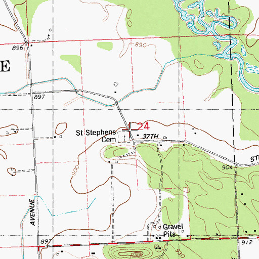 Topographic Map of Saint Stephens Cemetery, WI