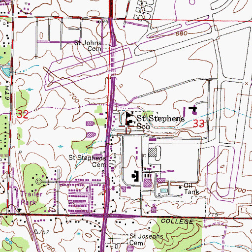 Topographic Map of Saint Stephens School, WI