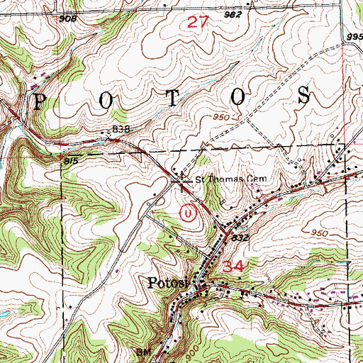Topographic Map of Saint Thomas Cemetery, WI