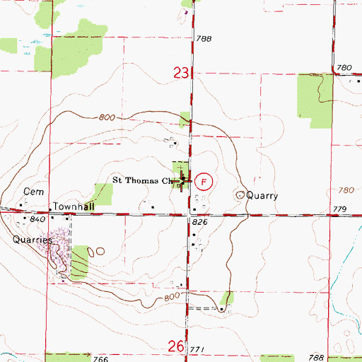 Topographic Map of Saint Thomas Church, WI