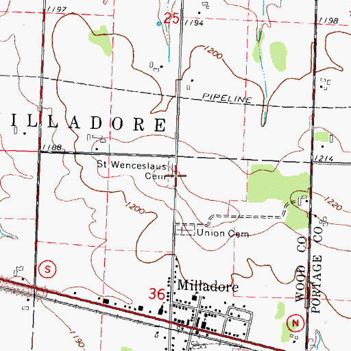 Topographic Map of Saint Wenceslaus Cemetery, WI