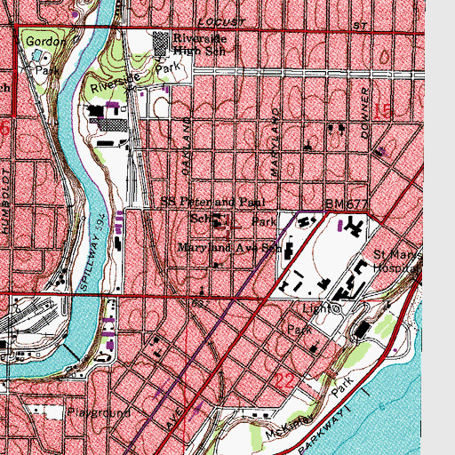 Topographic Map of Catholic East Elementary School, WI