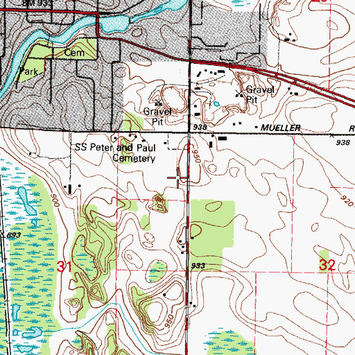 Topographic Map of Saints Peter and Paul Cemetery, WI