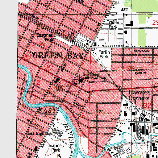 Topographic Map of Saints Peter and Paul School, WI